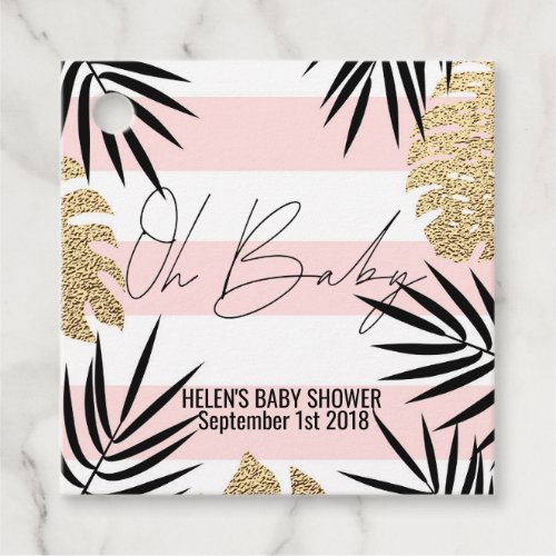 Modern Pink Gold and Black Tropical Baby Girl Favor Tags