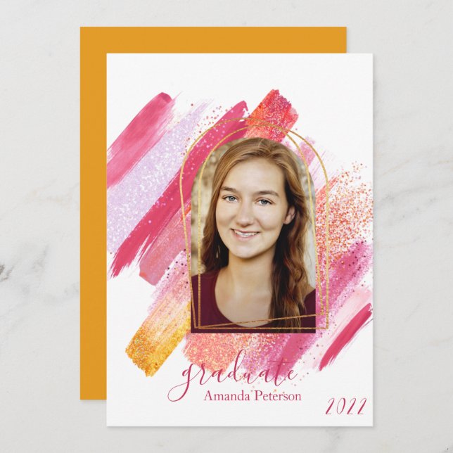 Modern Pink & Gold Arched Graduation Invitation (Front/Back)
