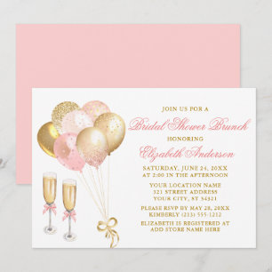 Modern Pink Gold Balloons Bridal Shower Brunch Invitation