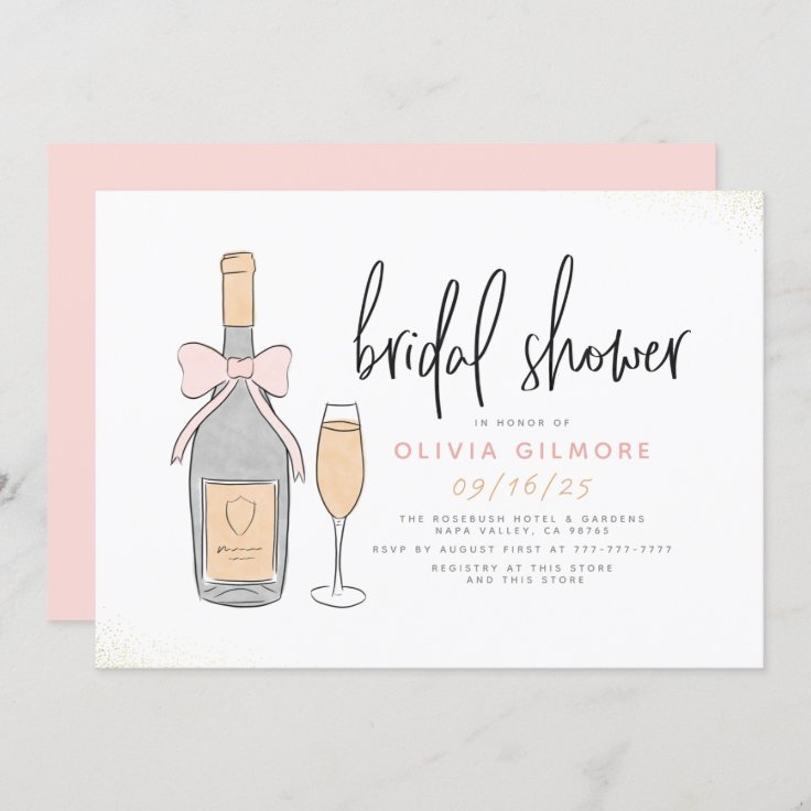 Modern Pink & Gold Champagne Bubbly Bridal Shower Invitation | Zazzle