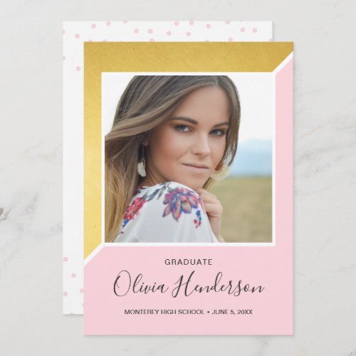 Modern Pink Gold Chic Grad Photo Graduation Party Invitation