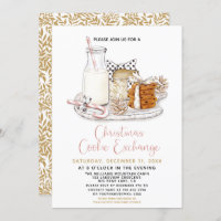 Modern Pink & Gold Christmas Cookie Exchange Party Invitation