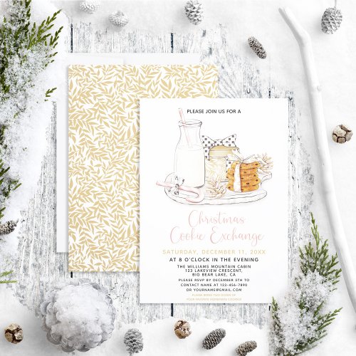 Modern Pink  Gold Christmas Cookie Exchange Party Invitation