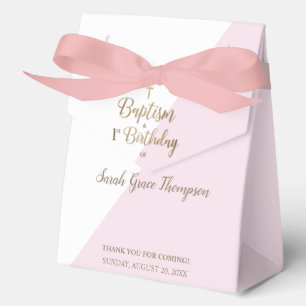 Modern Pink Gold Cross Baptism 1st Birthday Custom Favor Boxes