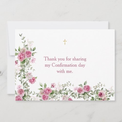 Modern Pink Gold Cross Confirmation Thank You Card