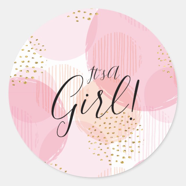 Modern Pink Gold Dots  It' a GIRL Favor Sticker (Front)