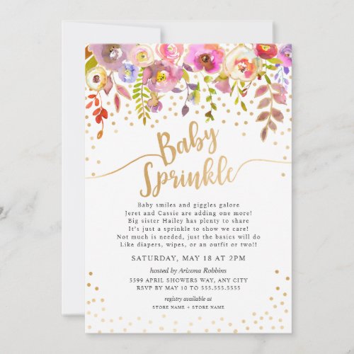 Modern Pink Gold Floral Baby Sprinkle Invitation
