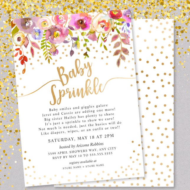 Modern Pink Gold Floral Baby Sprinkle Invitation (Creator Uploaded)