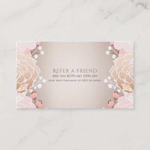 Modern Pink  Gold Floral Botanical Refer a Friend Referral Card