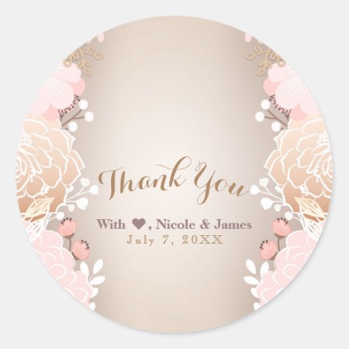 Modern Pink  Gold Floral Bridal Shower Any Event Classic Round Sticker