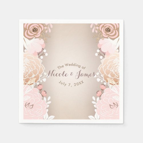 Modern Pink  Gold Floral Bridal Shower Any Event Napkins