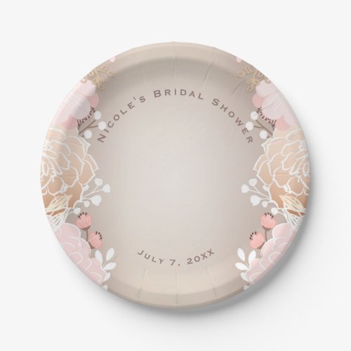 Modern Pink  Gold Floral Bridal Shower Any Event Paper Plates