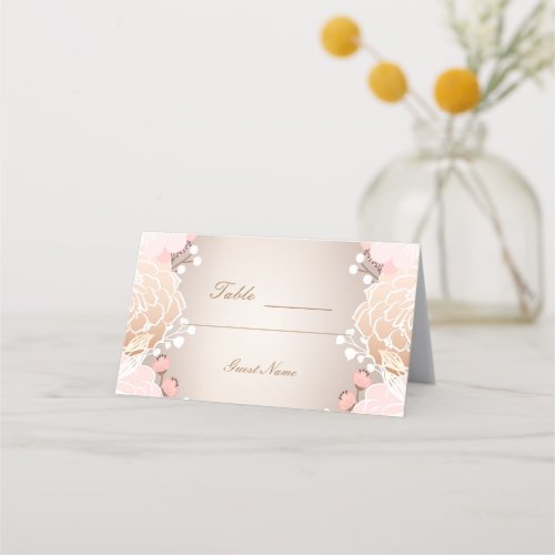 Modern Pink  Gold Floral Flowers Wedding Table Place Card