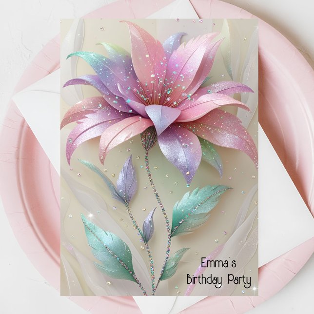 Modern pink gold flower birthday invitation (Creator Uploaded)