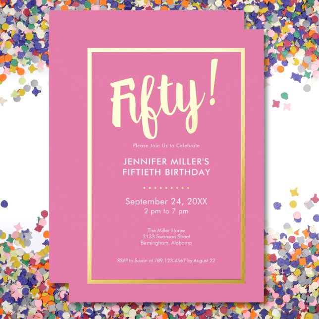 Modern Pink & Gold Foil 50th Birthday Foil Invitation (Modern Pink & Gold Foil 50th Birthday Foil Invitation)