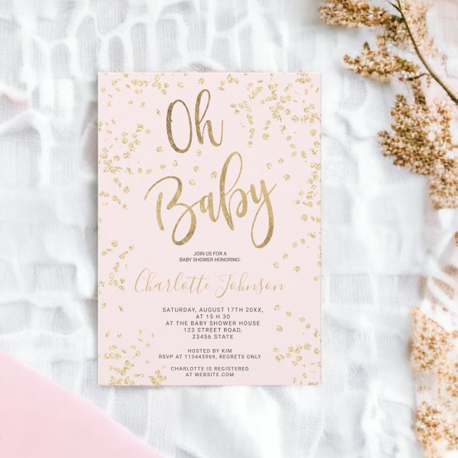 Modern pink gold foil confetti oh baby shower invitation (Modern pink gold foil confetti oh baby shower invitation)