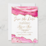 Modern Pink Gold Glitter Agate Bat Mitzvah Save The Date<br><div class="desc">Pink and faux gold glitter agate with a gold Star of David decorate this elegant watercolor Bat Mitzvah Save the Date card. This design features pink marble agate accented with faux gold glitter. Your celebration details may be personalized in a modern gaux gold script calligraphy. The back of the card...</div>
