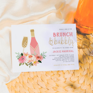 Modern Pink & Gold Glitter Bridal Brunch & Bubbly Invitation