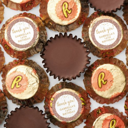 Modern Pink Gold Glitter Thank You Birthday Reeses Peanut Butter Cups
