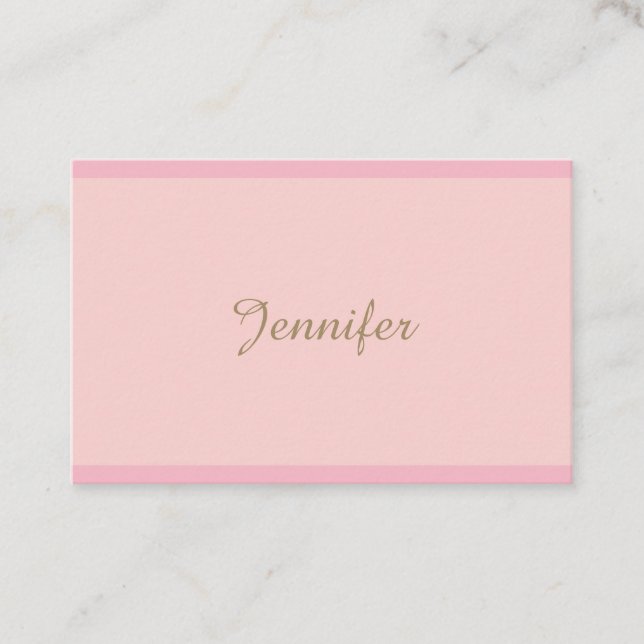 Modern Pink Gold Hand Script Fashionable Plain Business Card (Front)