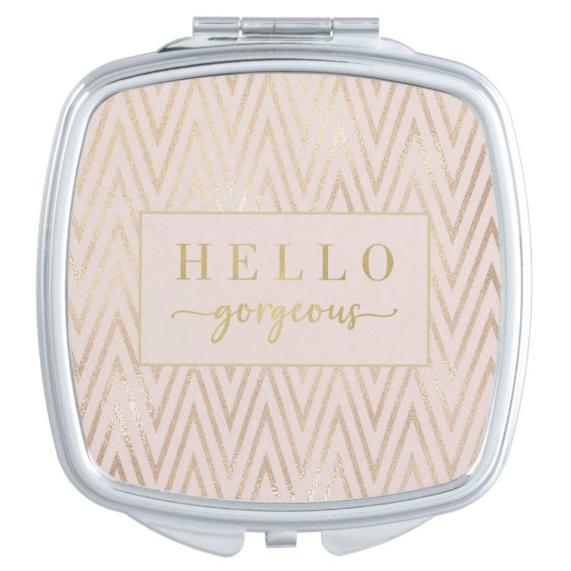 Modern Pink Gold Hello Gorgeous Bridal Shower Gift Compact Mirror (Front)