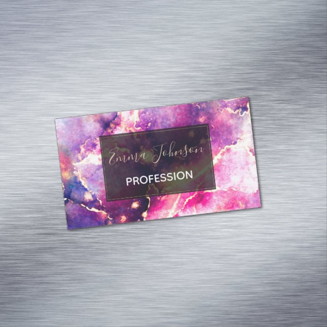 Modern Pink Gold Liquid Art Abstract Business Card Magnet (In Situ)