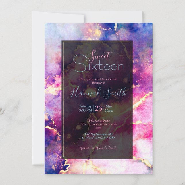 Modern Pink Gold Liquid Art Abstract Invitation (Front)