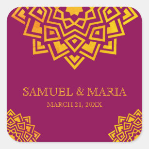 Modern Pink Gold Mandala Indian Wedding Favor Square Sticker