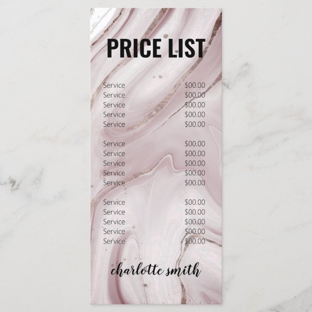 Modern Pink Gold Marble Logo Salon Price List Menu (Front)