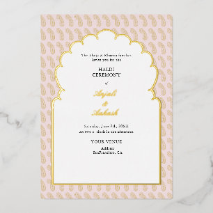 Modern Pink & Gold Mehendi Ceremony Indian Foil Invitation