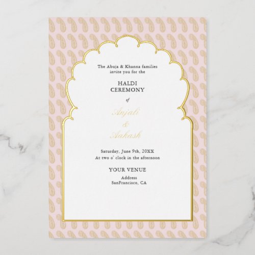 Modern Pink  Gold Mehendi Ceremony Indian Foil Invitation