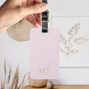 Modern Pink Gold Minimalist Initial Monogram Luggage Tag