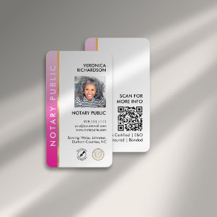 Modern Pink Gold Notary Logo QR Code Photo  Business Card