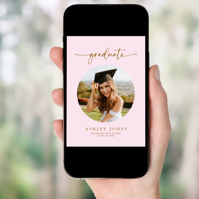 Modern Pink & Gold Photo Girl Graduation Invitation (Front Digital)