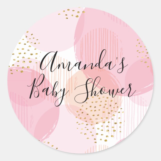 Modern Pink Gold Polka Dots Favor Sticker (Front)