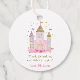 Modern Pink Gold Princess Castle Birthday Favor Tags