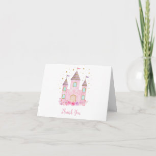 Modern Pink Gold Princess Castle Birthday Letterpress Thank You Card