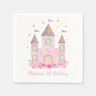 Modern Pink Gold Princess Castle Birthday Napkins