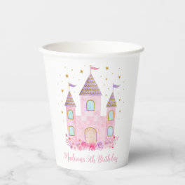 Modern Pink Gold Princess Castle Birthday Paper Cups