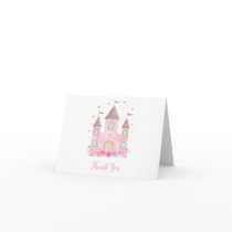 Modern Pink Gold Princess Castle Birthday Thank You Card