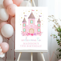 Modern Pink Gold Princess Castle Birthday Welcome Foam Board