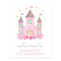 Modern Pink Gold Princess Castle Birthday Welcome Poster