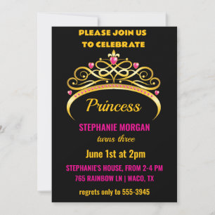 Modern Pink Gold Princess Crown Birthday Party Invitation