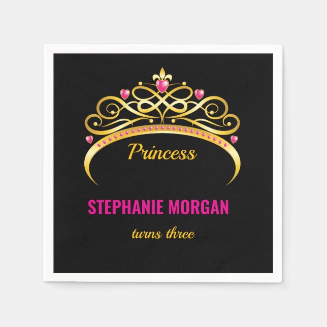 Modern Pink Gold Princess Crown Birthday Party Napkins (Front)