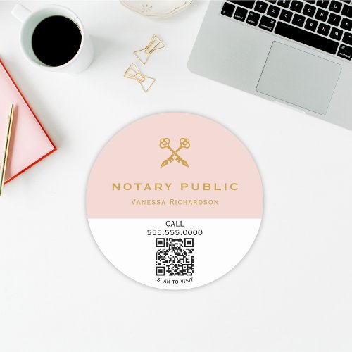 Modern Pink Gold Skeleton Keys QR Notary Business Classic Round Sticker