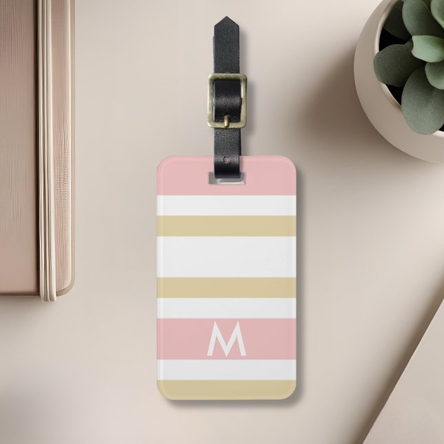 Modern Pink Gold Stripes Personalized Luggage Tag (Creator Uploaded)