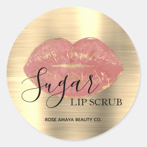 Modern Pink Gold Sugar Lip Scrub Faux Metallic Classic Round Sticker