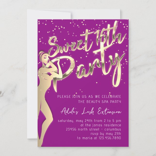 Modern Pink Gold Sweet 16th Party Script  Invitation (Front)