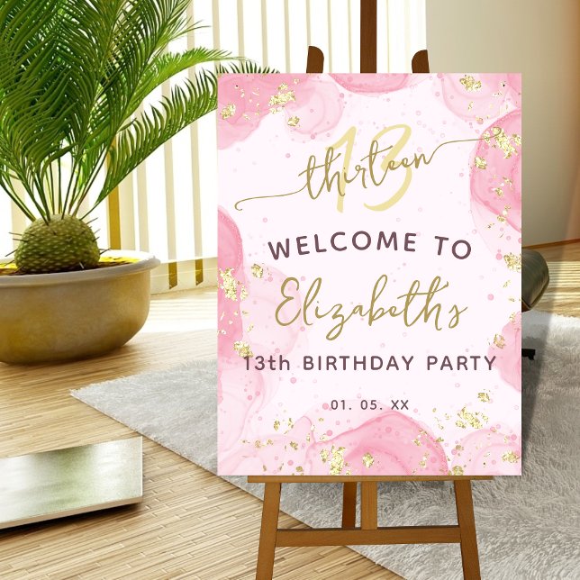 Modern Pink Gold Teen Girl Birthday Welcome Sign (Creator Uploaded)