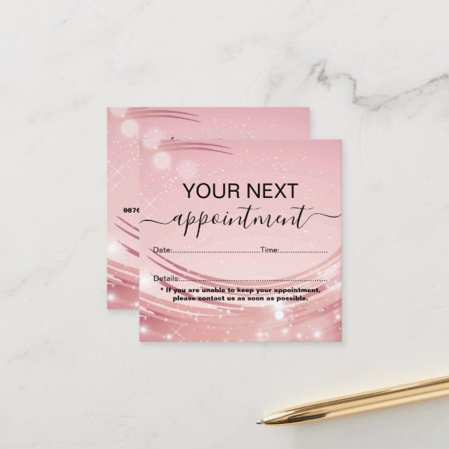 Modern Pink Gold Watercolor Appointment Card (Front/Back In Situ)